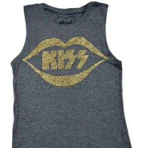 WKND Juniors KISS Glitter Print Muscle Tank Top Shirt New